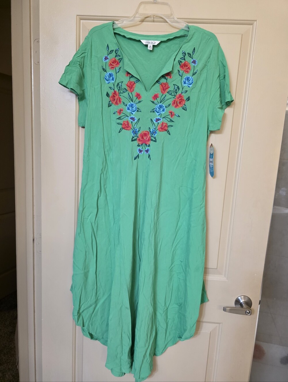 NWT The Pioneer Woman Green Floral Embroidered V-Neck Umbrella Dress Womens 2XL